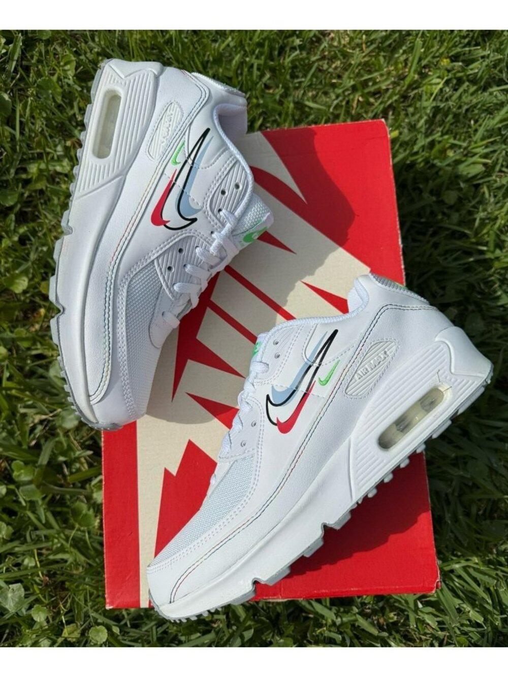5.5Y | 7 WOMEN'S NIKE AIR MAX 90 WHITE / MULTICOLOR RUNNING SNEAKERS DN3730-100